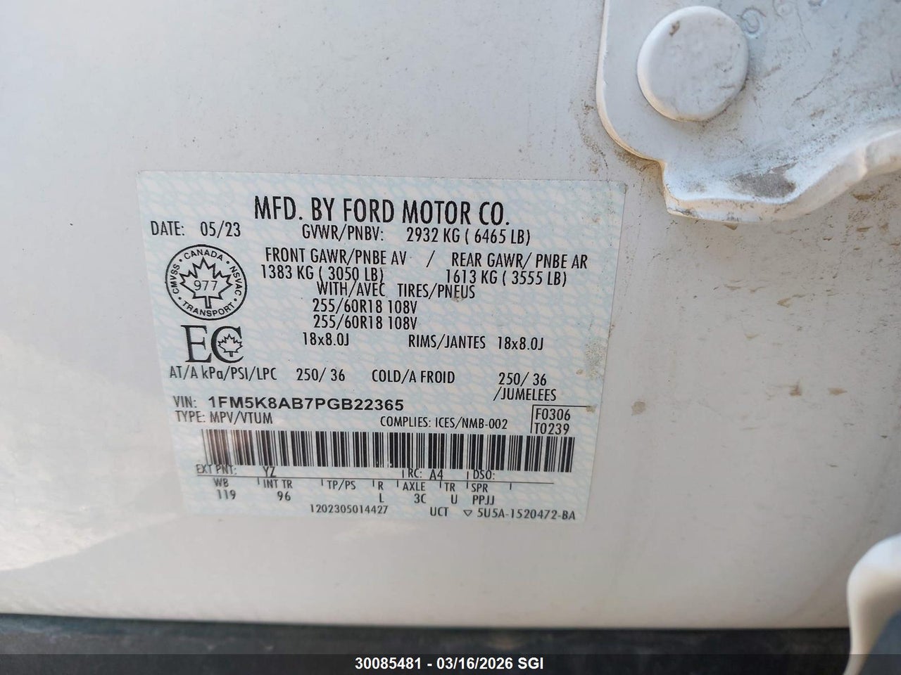 Image #/images/mount/1FM5K8AB7PGB22365_09.jpg for vehicle