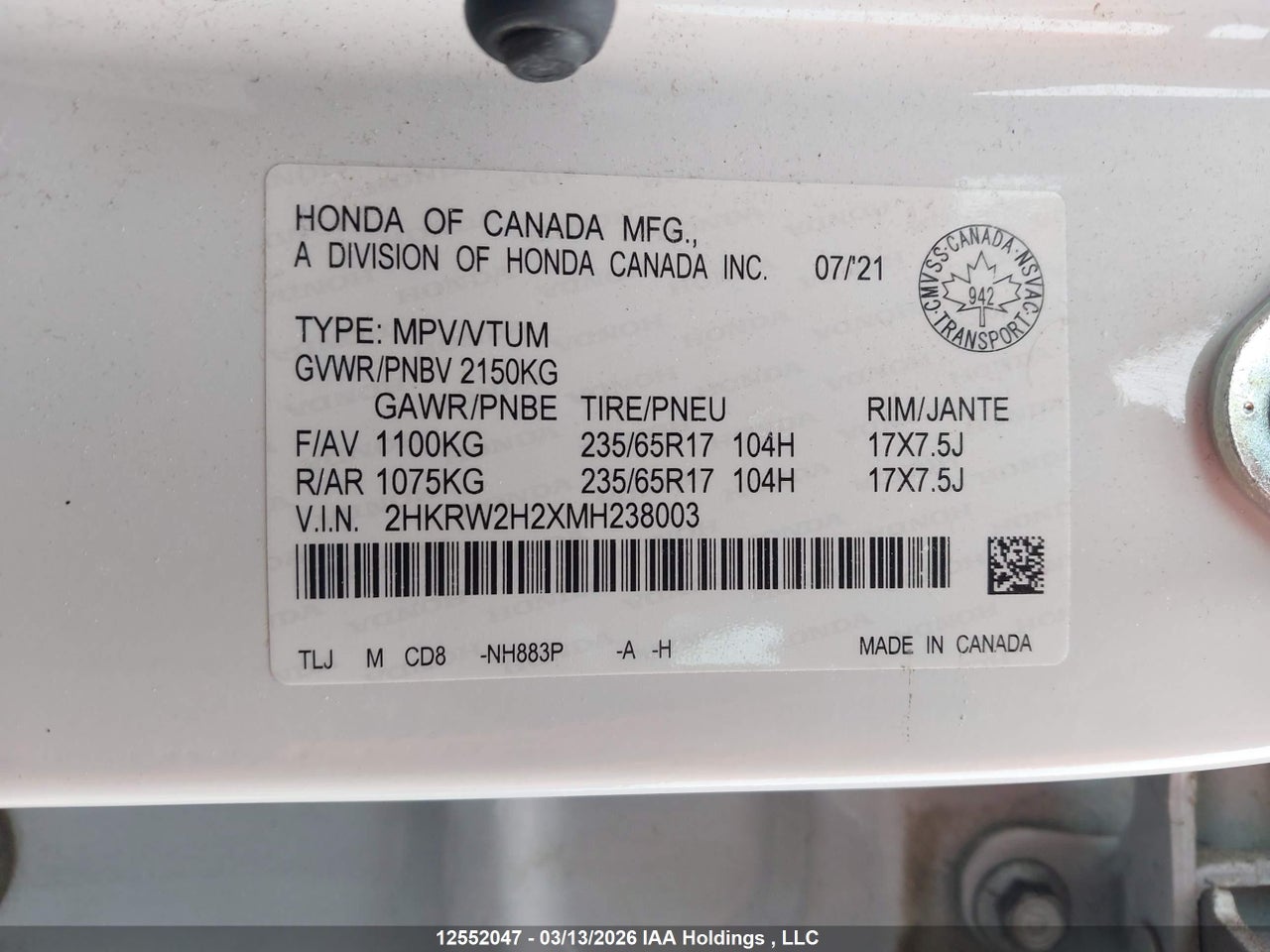 Image #/images/mount/2HKRW2H2XMH238003_09.jpg for vehicle