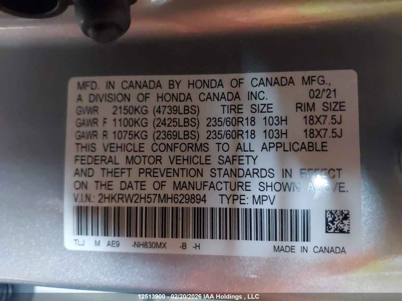 Image #/images/mount/2HKRW2H57MH629894_09.jpg for vehicle