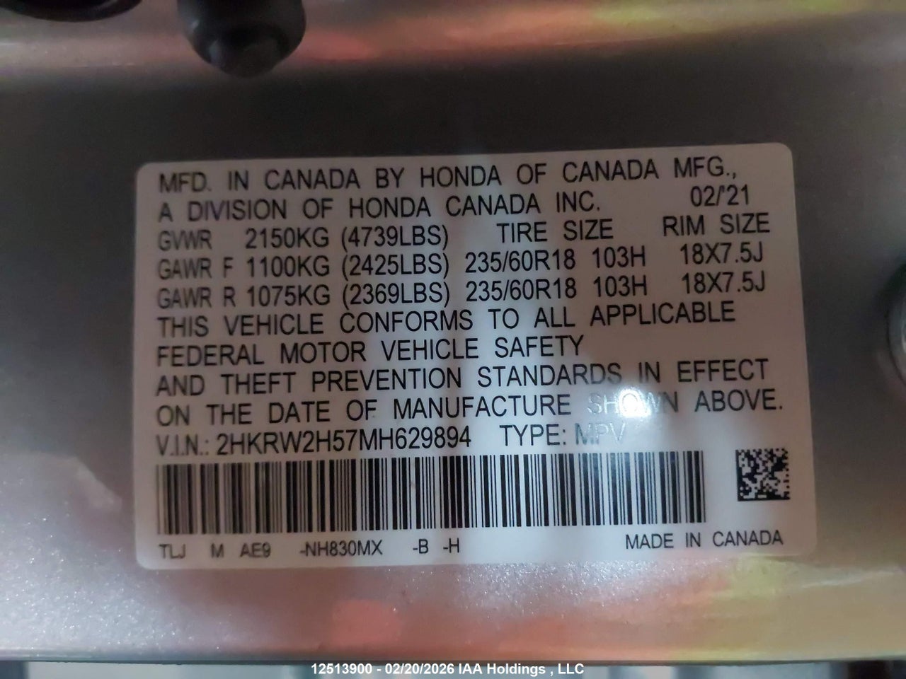 Image #/images/mount/2HKRW2H57MH629894_18.jpg for vehicle