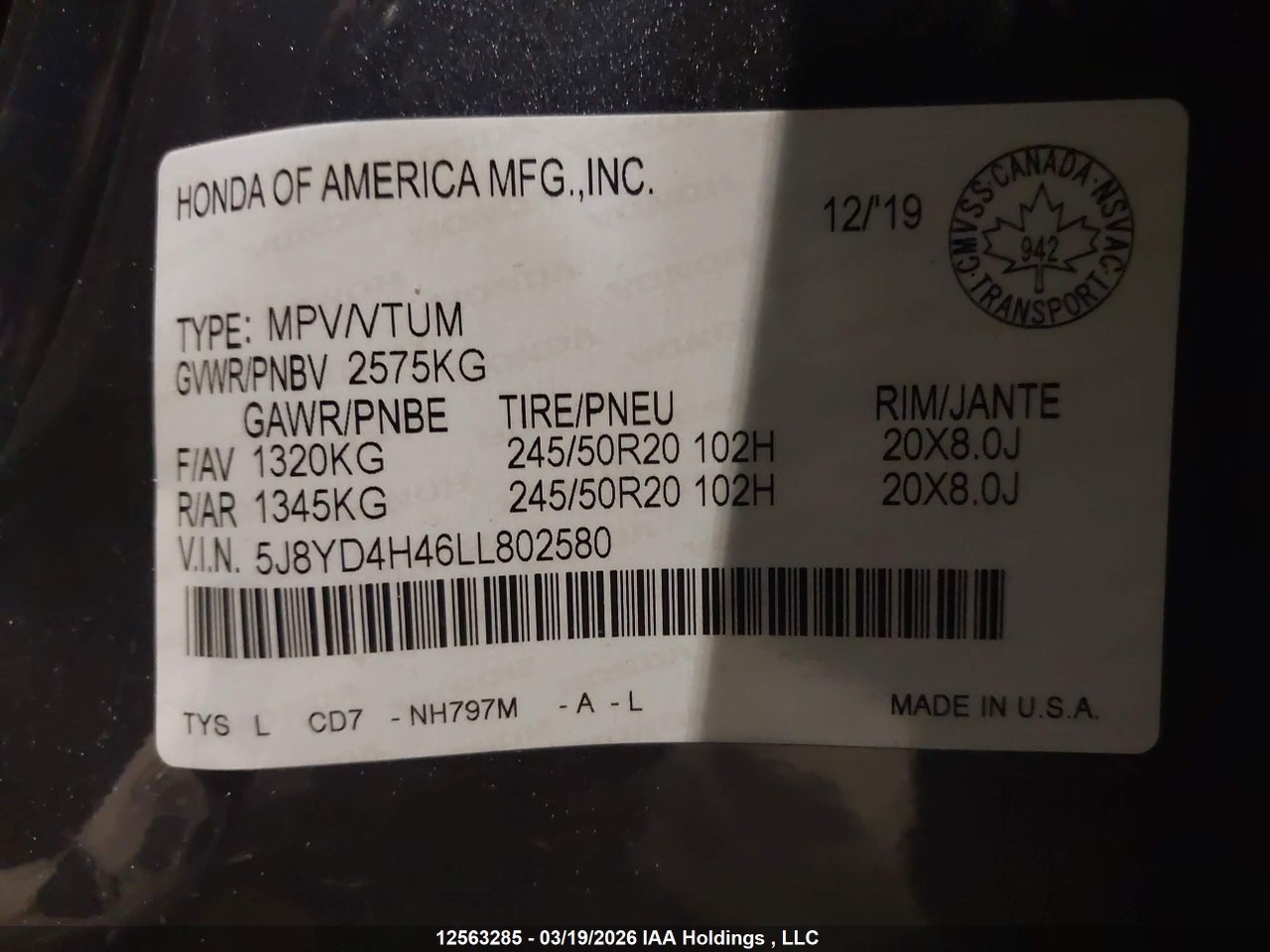 Image #/images/mount/5J8YD4H46LL802580_19.jpg for vehicle